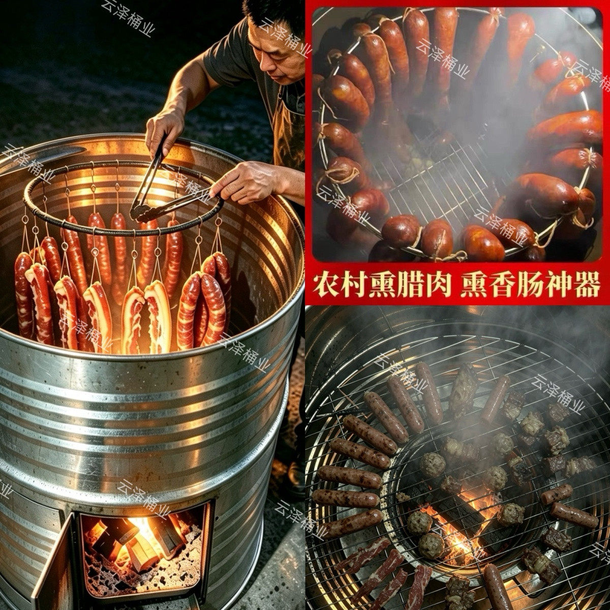 熏腊肉神器桶家用柴火烟熏炉香肠熏肉吊炉户外烧烤焖烤加厚烟熏桶