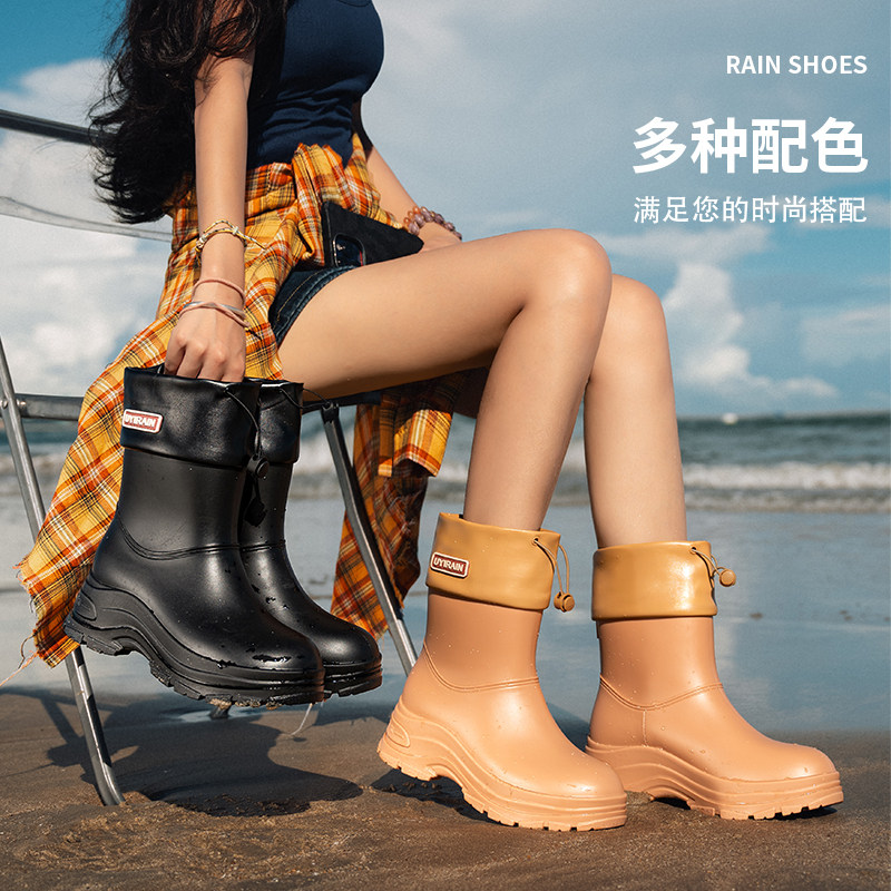 束口雨鞋中筒女款妈妈买菜上班休闲雨靴成人新款户外钓鱼登山水鞋