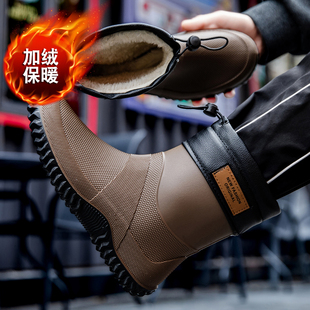 固定绒水鞋男女厚底户外露营钓鱼登山软胶雨鞋大码雪地溯溪水靴