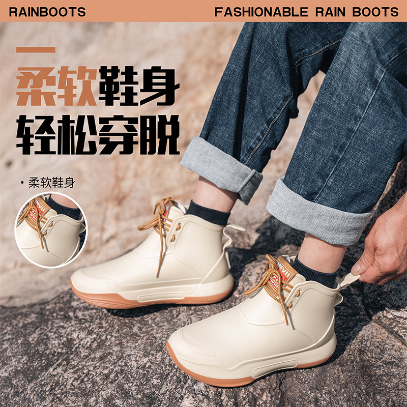 短筒系带雨鞋韩版情侣时尚马丁新款雨靴晴雨两穿套鞋机车水靴胶鞋