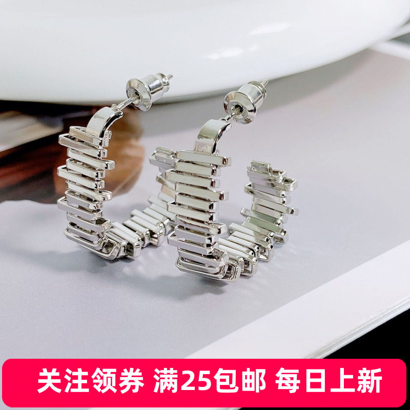 超新 设计感不规则半圈几何耳环 s925银针时尚简约小众冷淡风耳饰