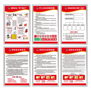 新款消防安全管理制度四个能力三提示标识标牌学校公共场所车间应急预案承诺告知书图示宣传海报贴纸上墙定做