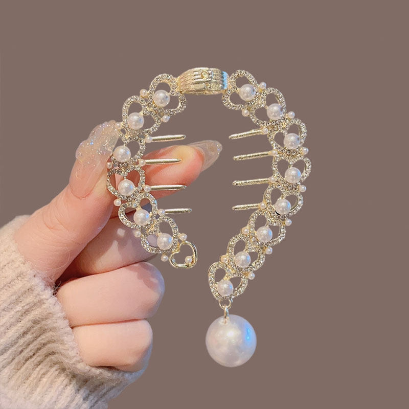 镶钻流苏镂空珍珠高马尾夹高马尾扣发圈后脑勺盘发抓夹丸子头神器