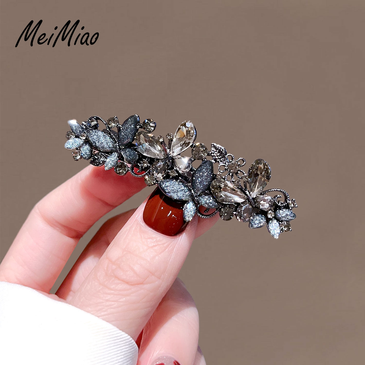 水钻蝴蝶夹子头饰高级感后脑勺半扎发夹妈妈气质发卡一字夹弹簧夹