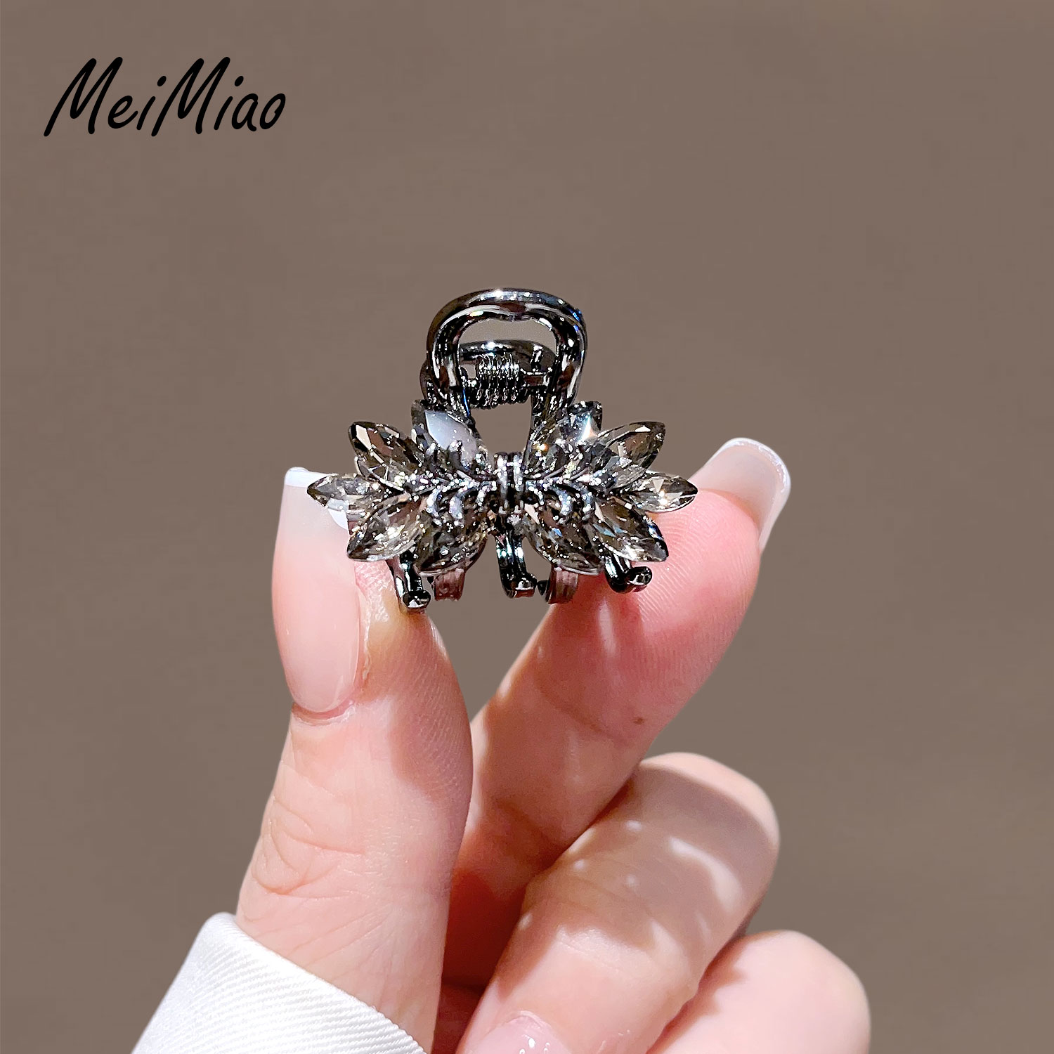 发夹小号水晶蝴蝶结抓夹韩版气质黑色发抓合金发卡前额碎发刘海夹