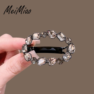 日韩精致水钻镂空椭圆发夹女气质半扎发弹簧夹后脑勺发卡抓夹横夹