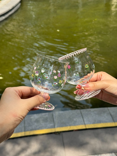 韩系INS风可爱印花玻璃杯水杯