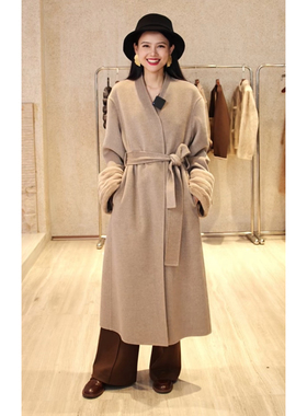 【IZUO颐着·未晚初绽】皮草大衣山羊绒貂绒袖口定制长款气质大衣