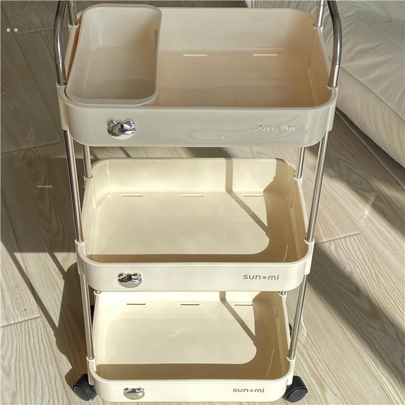 奶油风小推车置物架多功能客厅零食多层可移动落地式大容量收纳架