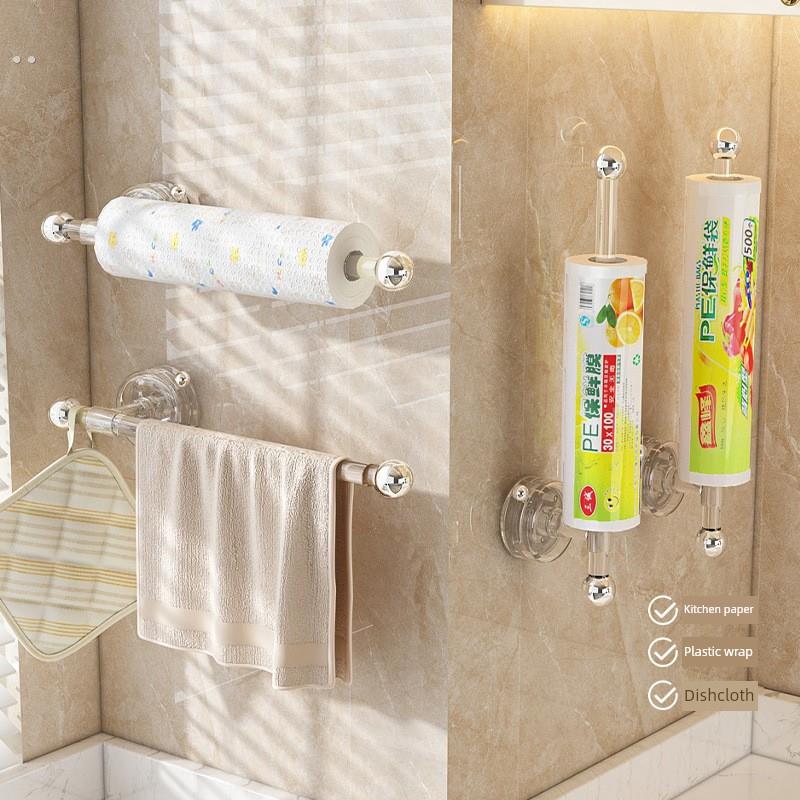 厨房吸盘纸巾架壁挂免打孔家用保鲜膜收纳置物架多功能抹布卷纸架