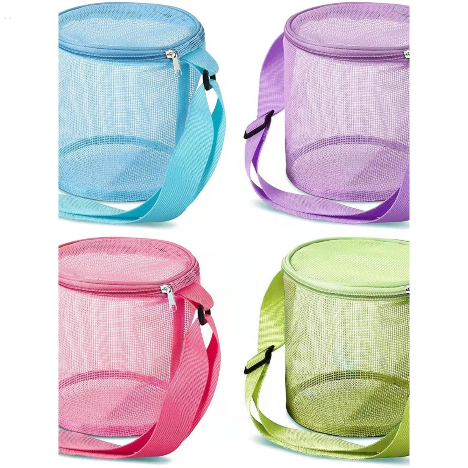 新款儿童网纱捡贝壳收纳袋海边沙滩立体圆形挖沙桶玩具整理收集袋