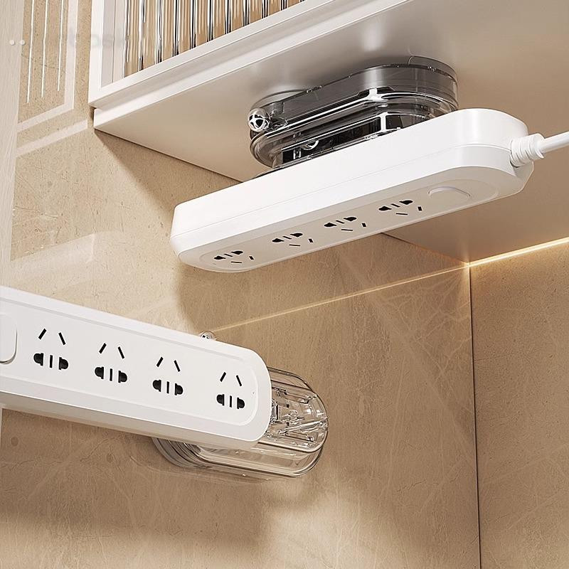 排插固定器吸盘家用壁挂式免打孔插座墙上收纳桌面整理神器插线板