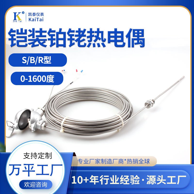 S型铠装铂铑热电偶WRPK-131 S型B型R型尺寸齐全耐高温0.5偶丝