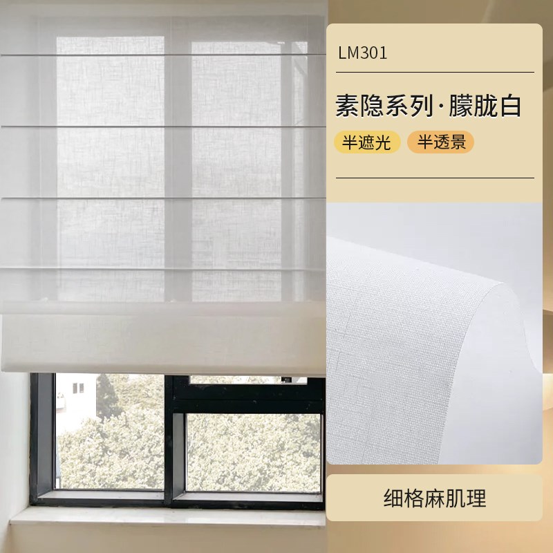 罗马帘窗帘电动法式双层日夜全遮光客厅阳台办公室升降折叠卷帘图片