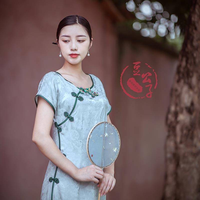 《遇见》原创复古天丝亚麻优雅改良古法收腰曲线旗袍