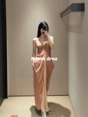 Trends Area 定制Oude小众侘寂性感显瘦天鹅颈拼色垂坠吊带连衣裙