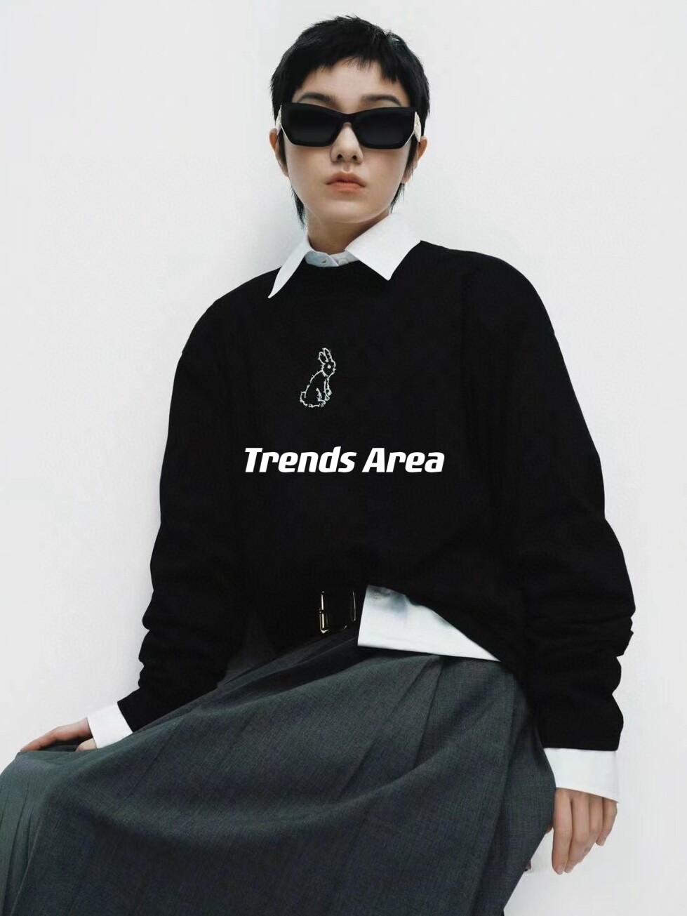 Trends Area 定制 Miu 25新款 刺绣兔子限定款纯棉长袖卫衣T恤