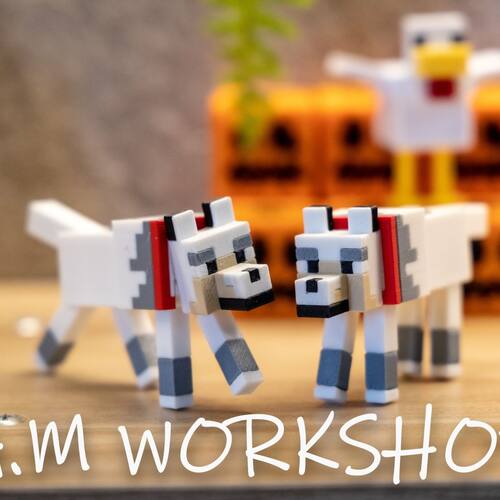 Minecraft我的世界白狼狗可动冰箱贴钥匙扣3d打印周边摆件宠物