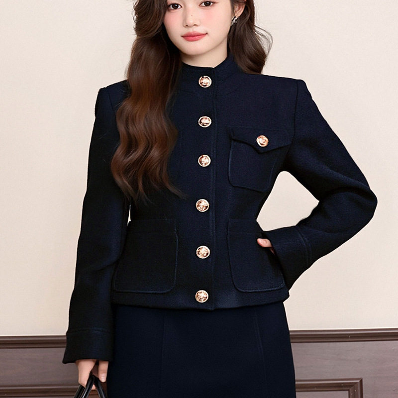小香风时尚气质套装女秋季新款高级感装黑色小立领外套短裙两件套
