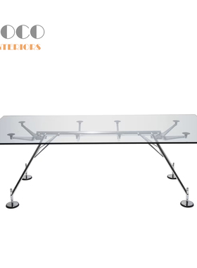 Nomos dining Table包豪斯钢化玻璃餐桌洽谈现代办公室不锈钢桌