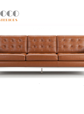 Knoll vintage leather sofa欧式复古皮经典三人位客厅沙发