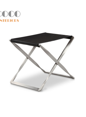 Retro studio PK91 stool北欧设计师不锈钢矮凳的折叠换鞋凳沙发