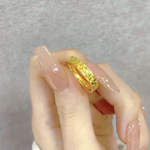 沙金碎碎冰戒指女款镀黄金色男女情侣对戒仿真金戒指女满天星指环