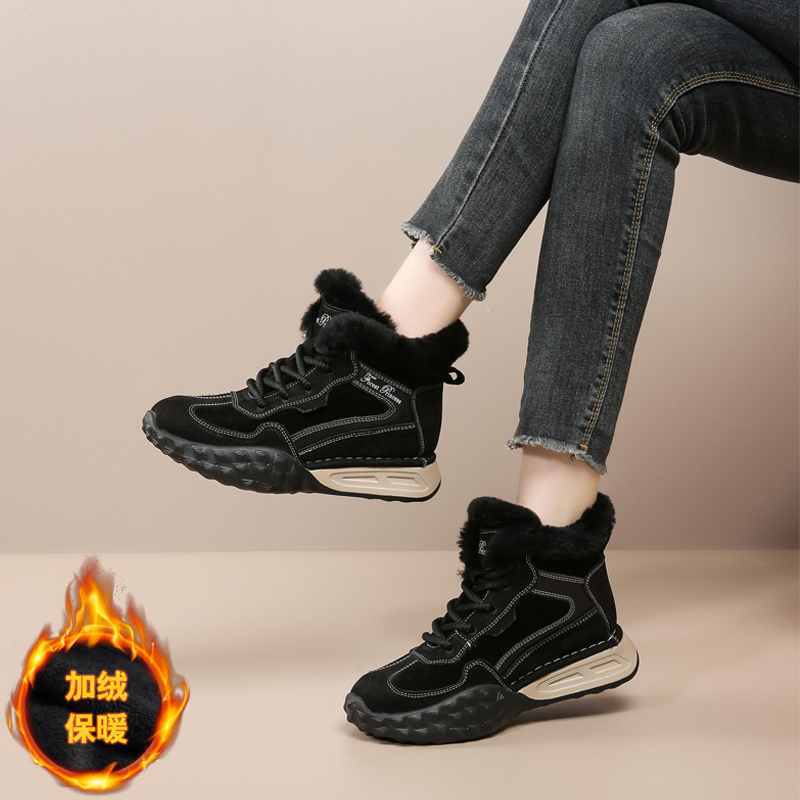 【头层牛皮】加绒老爹鞋女鞋25年冬季新款真羊毛口厚底休闲棉鞋