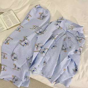 韩版ins可爱卡通唐老鸭睡衣女款薄款宽松长袖长裤甜美家居服套装