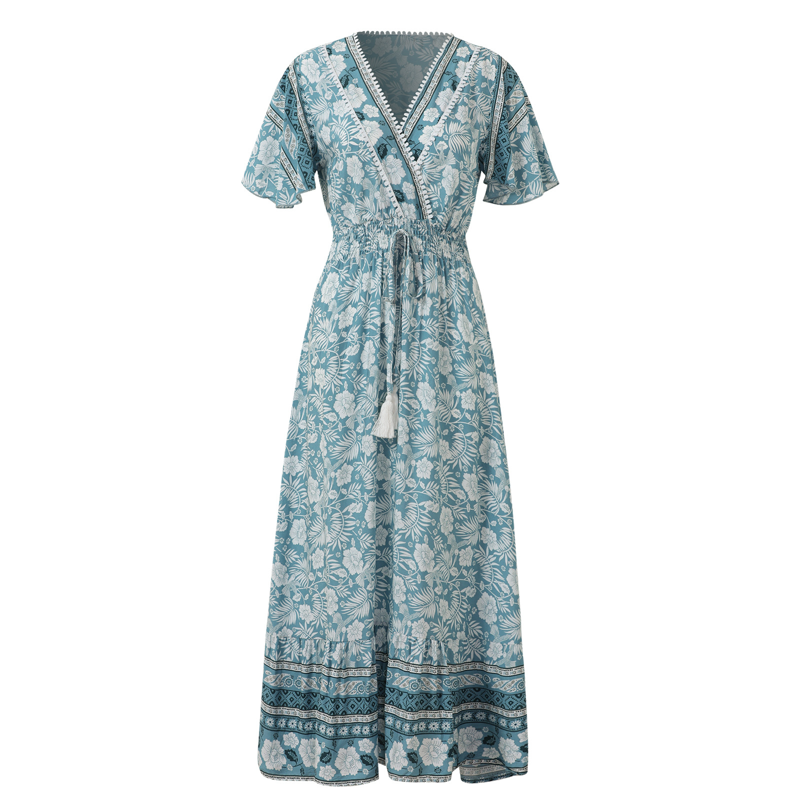 2022 women's fashion ins fashion waist v-neck lace-up dr