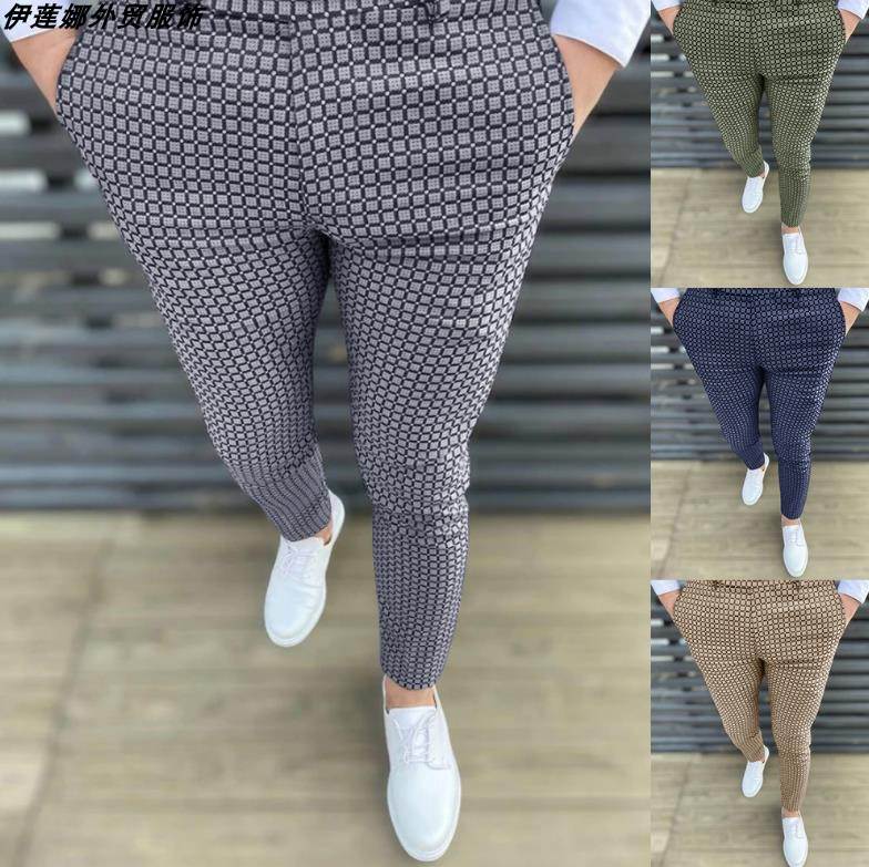 casual pants overalls trousers 欧美男装新款小格纹休闲小脚裤