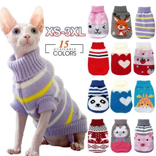Warm Cat Clothes Winter Christmas Cats Sweater Cartoon Print