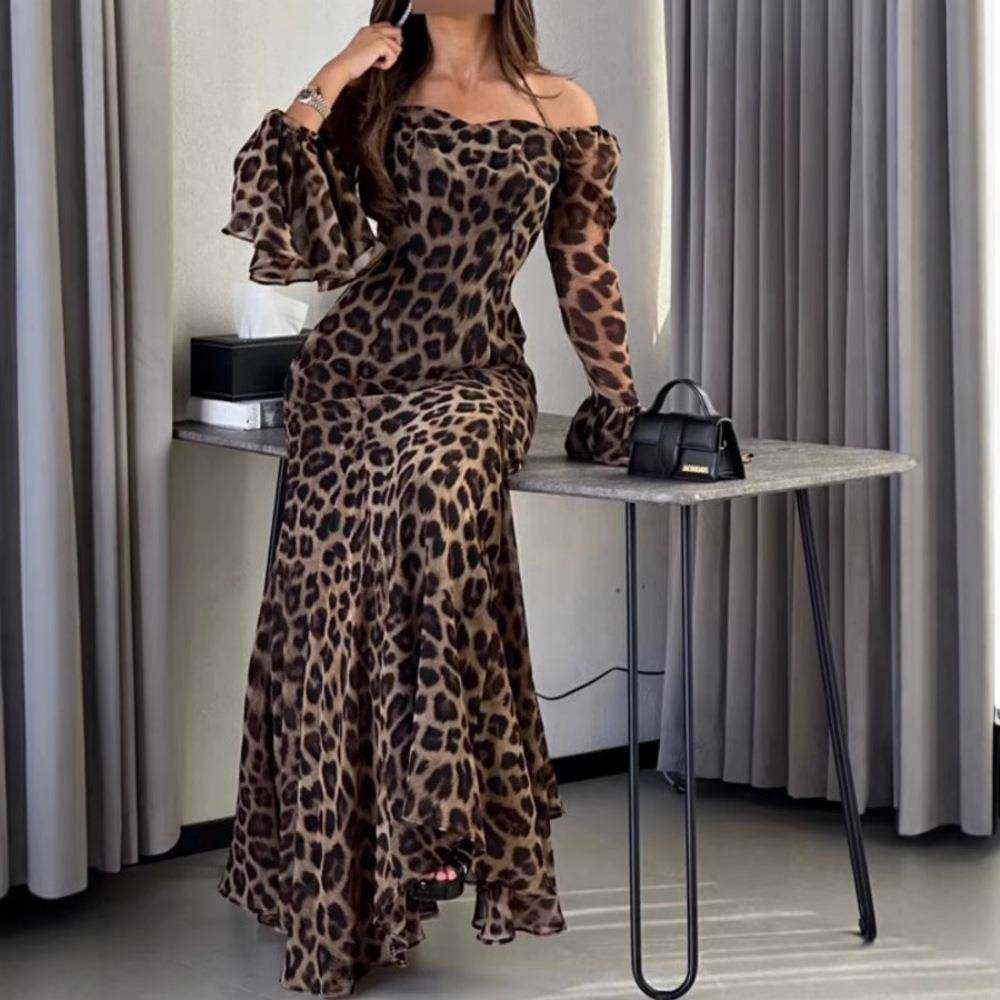 秋冬女装性感豹纹印花舞会连衣裙 sexy leopard print ball dress