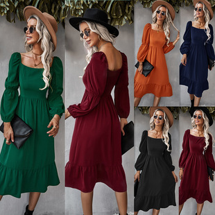 sleeve line color solid skir長袖 long 連衣裙純色A字裙 dress