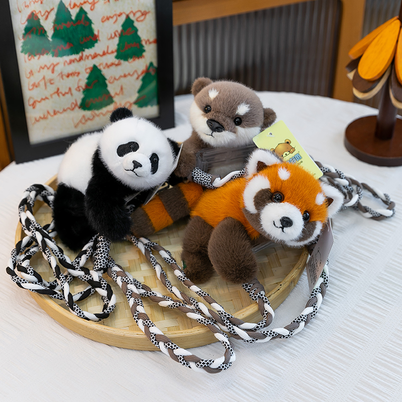 可爱小动物斜跨手机夹毛绒玩具