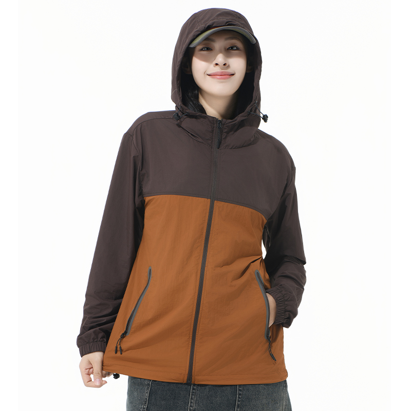 2025夏季拼接防晒服男士时尚宽松防紫外线皮肤衣轻薄情侣连帽外套