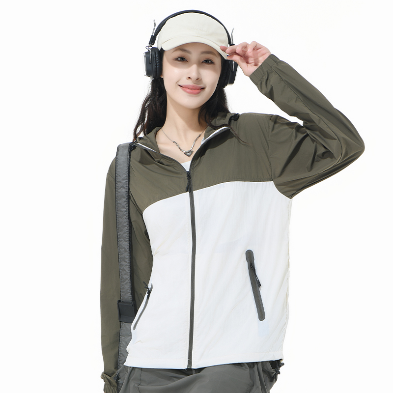 2025夏季拼接防晒服男士时尚宽松防紫外线皮肤衣轻薄情侣连帽外套