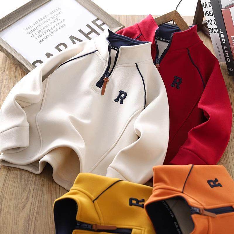 男童加绒卫衣一体绒2024新款冬季炸街半拉炼高领大儿童男孩打底衫