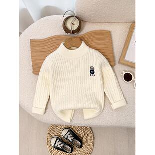 男孩底裤针织衫白色儿童羊绒针织衫半高领加厚黑色婴儿针织衫冬季