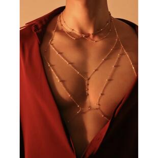 胸链身体链男士大码性感高级铃铛项圈项链条装饰品配饰颈链条腰链