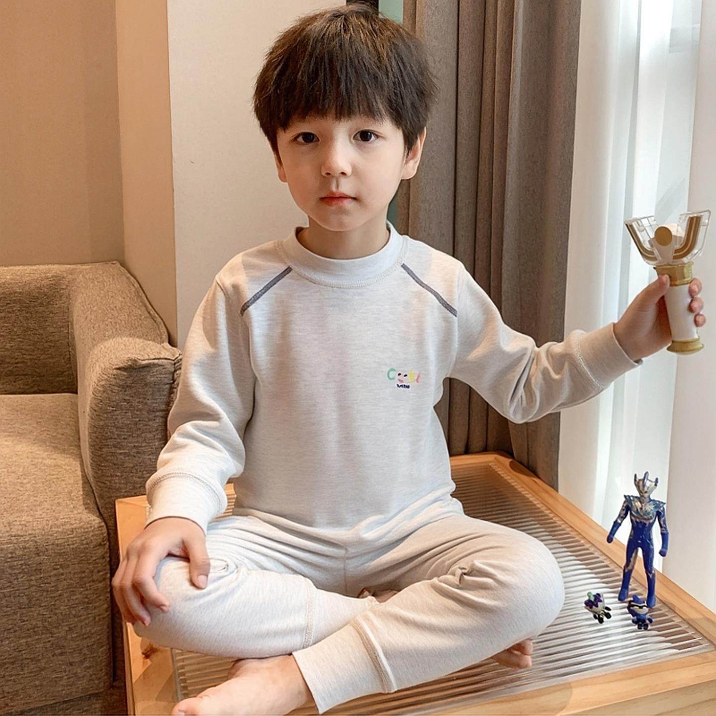 儿童纯棉保暖内衣套装男童秋衣秋裤新款加厚无骨中大童宝宝打底衫