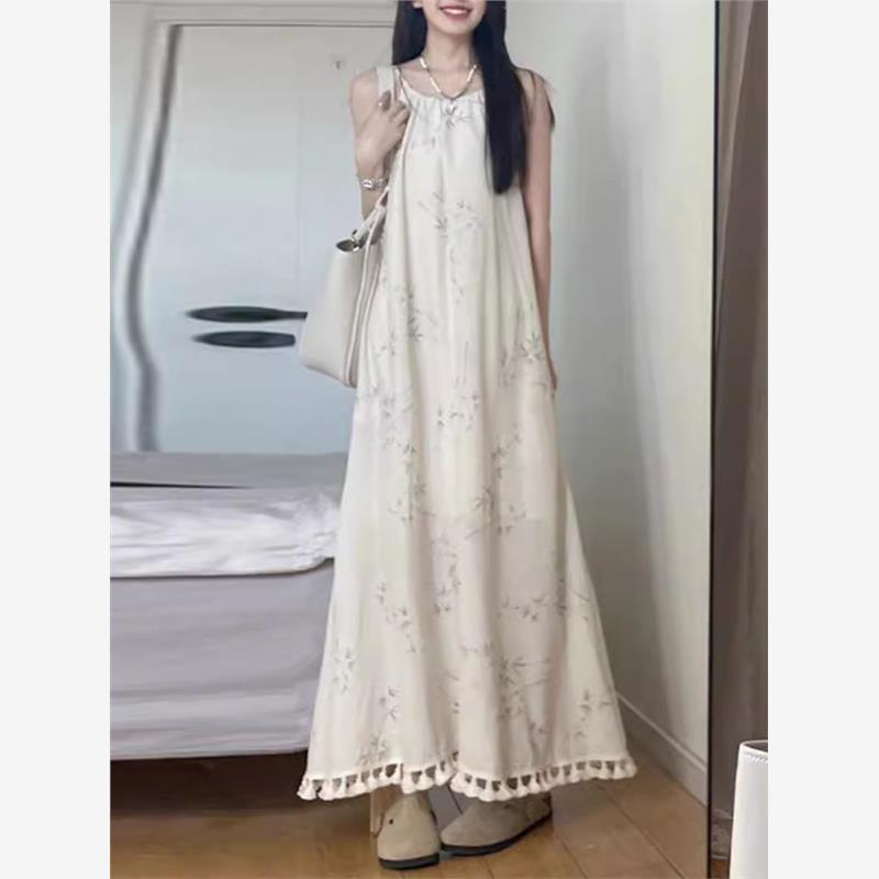 新中式碎花吊带连衣裙子