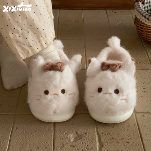 细细条 ins少女心软萌小猫咪棉拖鞋家用防滑学生包跟毛毛鞋女冬季