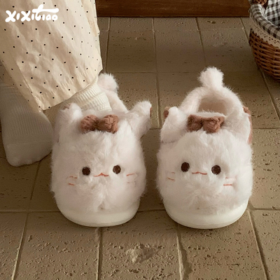 细细条棉拖鞋软萌小猫咪毛毛鞋
