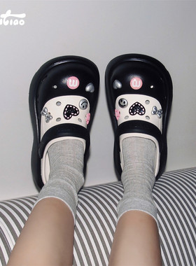 细细条甜酷少女心洞洞鞋EVA凉拖紫色可爱蝴蝶结防滑厚底lo鞋女夏