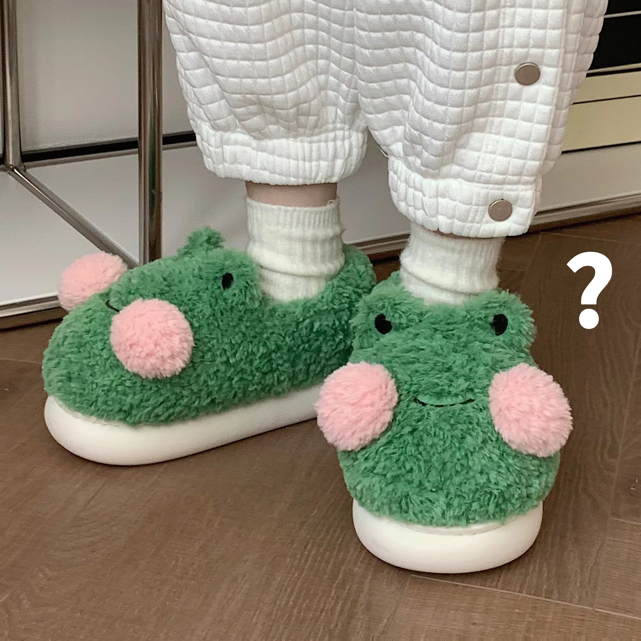 细细条冬季情侣厚底丑萌棉拖鞋