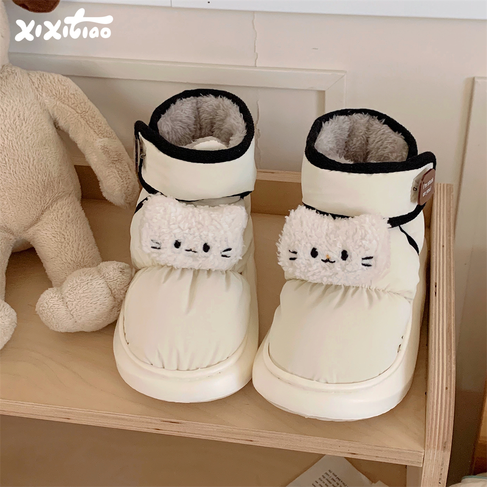情侣趣味软萌小猫咪魔术贴雪地靴
