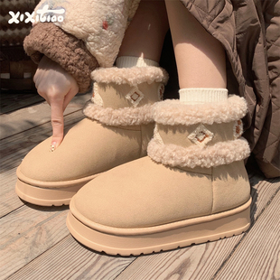 细细条时尚户外穿中筒棉靴女高级感百搭保暖冬季加绒加厚雪地靴