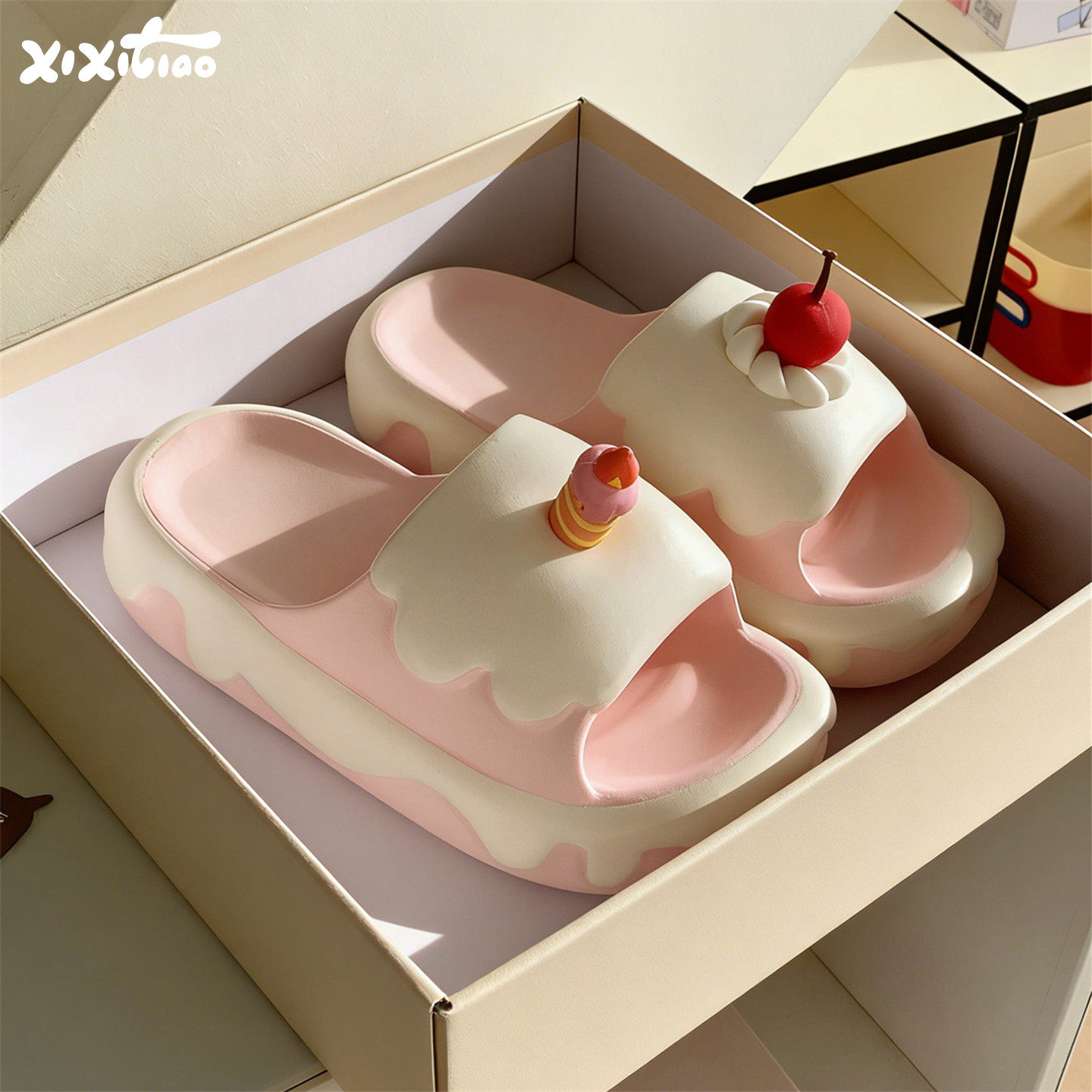 细细条 学生时尚夏少女心樱桃蛋糕一字拖鞋女防滑网红室内外凉拖,居家布艺,居家凉拖/凉鞋,淘宝优惠券,粉丝福利购,淘宝优惠卷