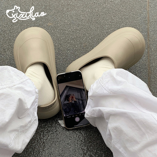 简约纯色防水户外防滑包头半拖鞋